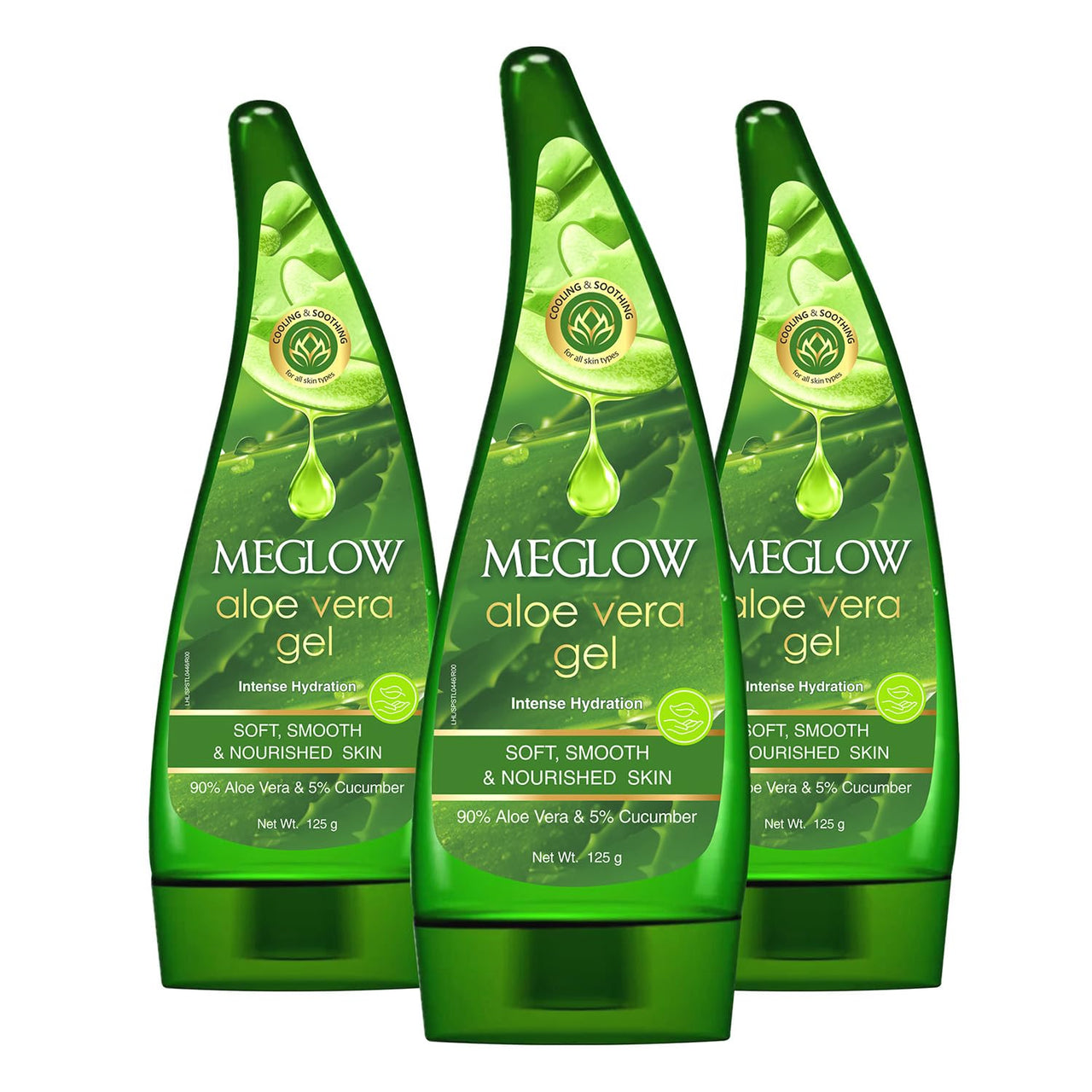 Meglow Aloe Vera Gel for Intense Hydration | Get Soft, Smooth & Nourished Skin | Pure Aloe Vera Gel with Cucumber Extracts | Naturally Hydrating & Skin Moisturizing Gel Pack of 3 (125g each)