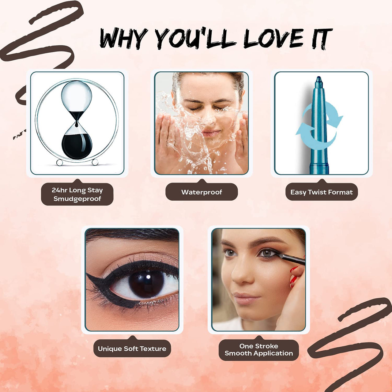 FACES CANADA Ultime Pro Twist Eye Kajal Liner - Brown, 0.35g | High Impact Intense Color In 1 Stroke | 24HR Long Stay | Matte Finish | Soft Texture | Waterproof & Smudgeproof | Made With Carnauba Wax