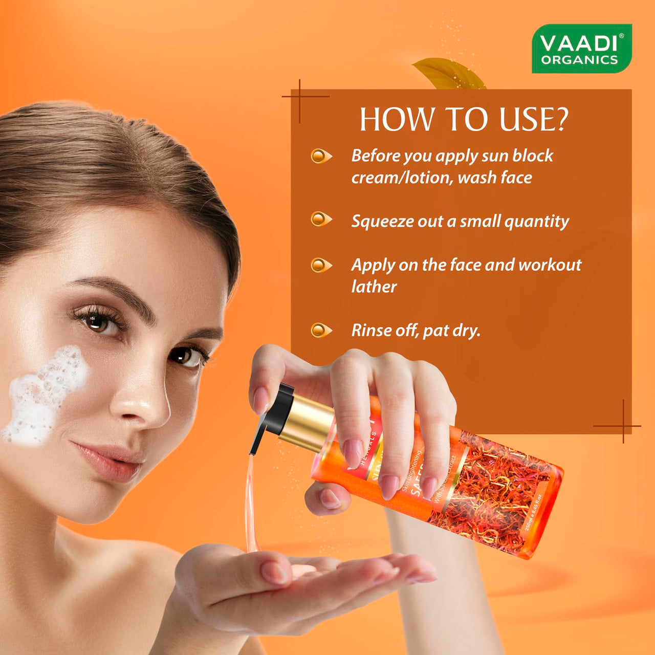 Vaadi Herbals Pvt Ltd Skin Whitening Saffron Face Wash With Sandal Extract, 250 ml