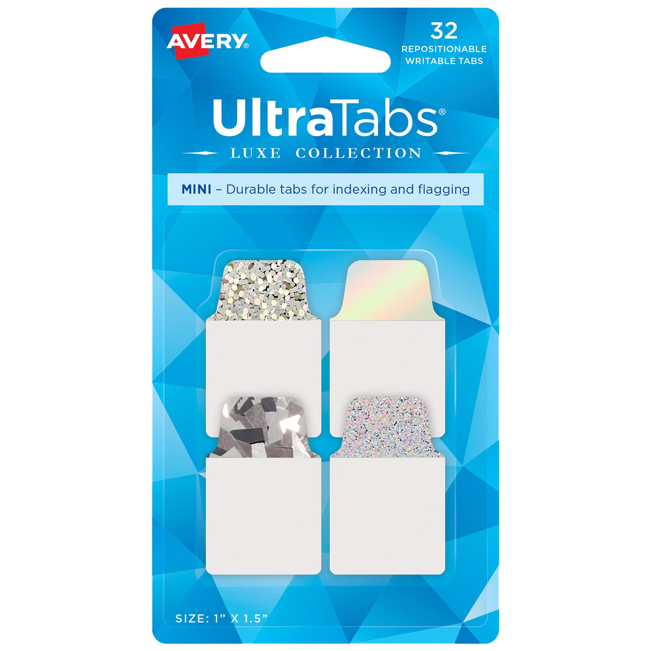 Avery Ultra Tabs Luxe Collection, 1" x 1.5" Mini Tabs, Holographic Iridescent Designs, 32 Repositionable Page Tabs (74178)