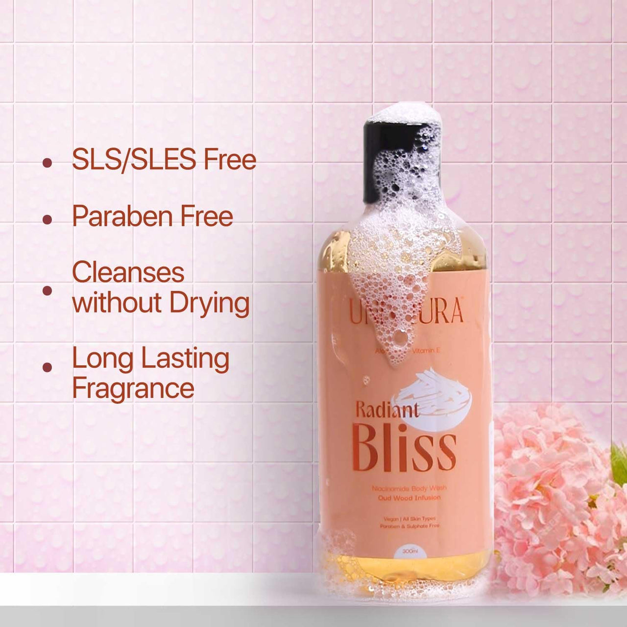 Uniqura Hydrating Body Wash Combo With Berries & Oud Fragrances | Reduce Acne, Remove Tan & Purify Skin| Shower Gel For Men & Women (300 ml each+Free Loofah)