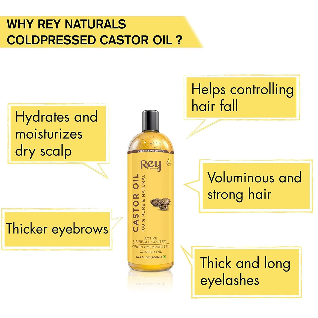 Rey Naturals Olive Oil, Castor Oil & Rosemary Oil For Hair Growth, Smooth ends & Hairfall Control -200ml*2 + 15ml | Cold Pressed Oil For Skin & Hair Care, Shiny Smooth Hair & Dandruff Free Scalp