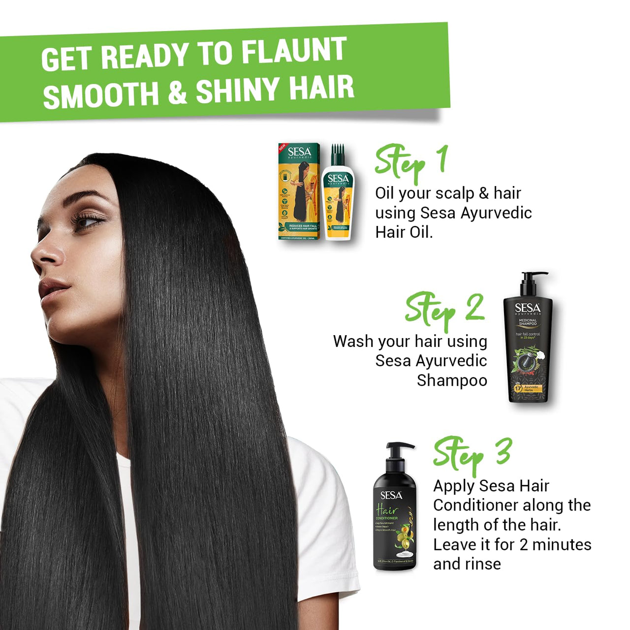 Sesa Ayurvedic Medicinal Shampoo & Conditioner - Hairfall Control & Anti-Dandruff - Infused with 17 Ayurvedic Herbs - Smooth & Shiny Hair - Men & Women