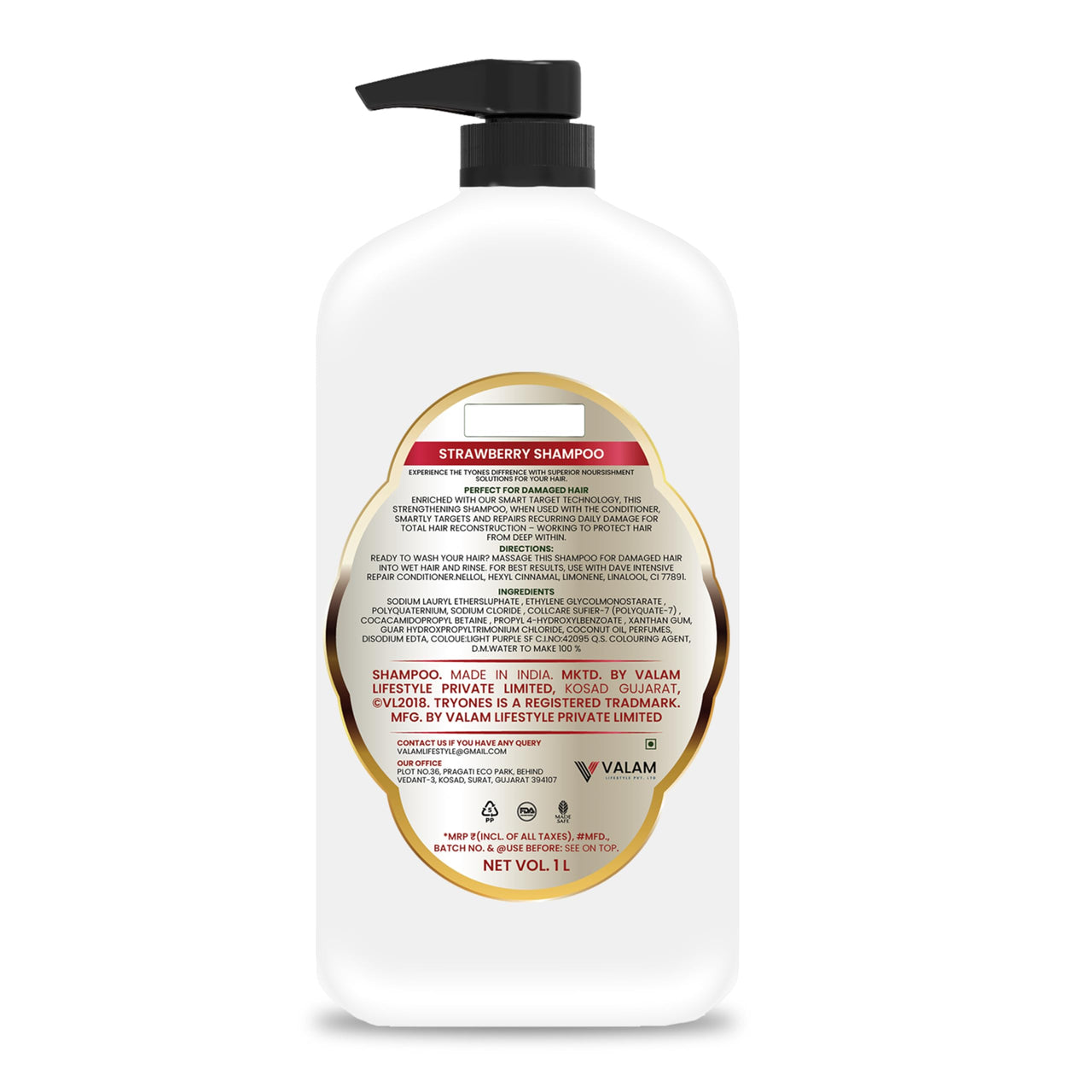 Tryones Strawberry Shampoo 1L - Natural Formulation for Vibrant Shine on All Hair Types