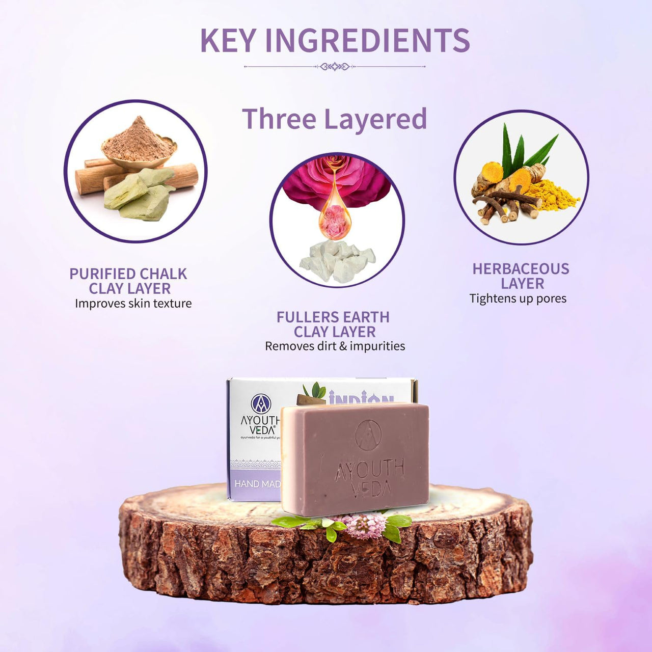 Ayouthveda Herbal Soap Combo (3 Pack) | Nuts & Saffron Soap, Indian Clay Soap & Charcoal Detox Soap | Handmade for Glowing, Rejuvenated & Healthy Skin