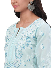 Ada Hand Embroidered Lucknowi Chikankari Straight Cotton Kurti Kurta for Women A220999 White 2XL