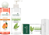 Biotique Morning Nectar Nourish & Hydrate Body Wash For Visibly Flawless Skin, 200ml & Biotique Apricot Refreshing Body Wash, 200ml & Biotique Bio Morning Nectar Bathing Bar, 150g