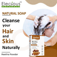 Elecious Pure Reetha Powder for Hair (200 Grams) | Ideal for Hair, Face and Skin | Soapnut powder | 100% Pure and Natural, No Chemcial, No Preservative.