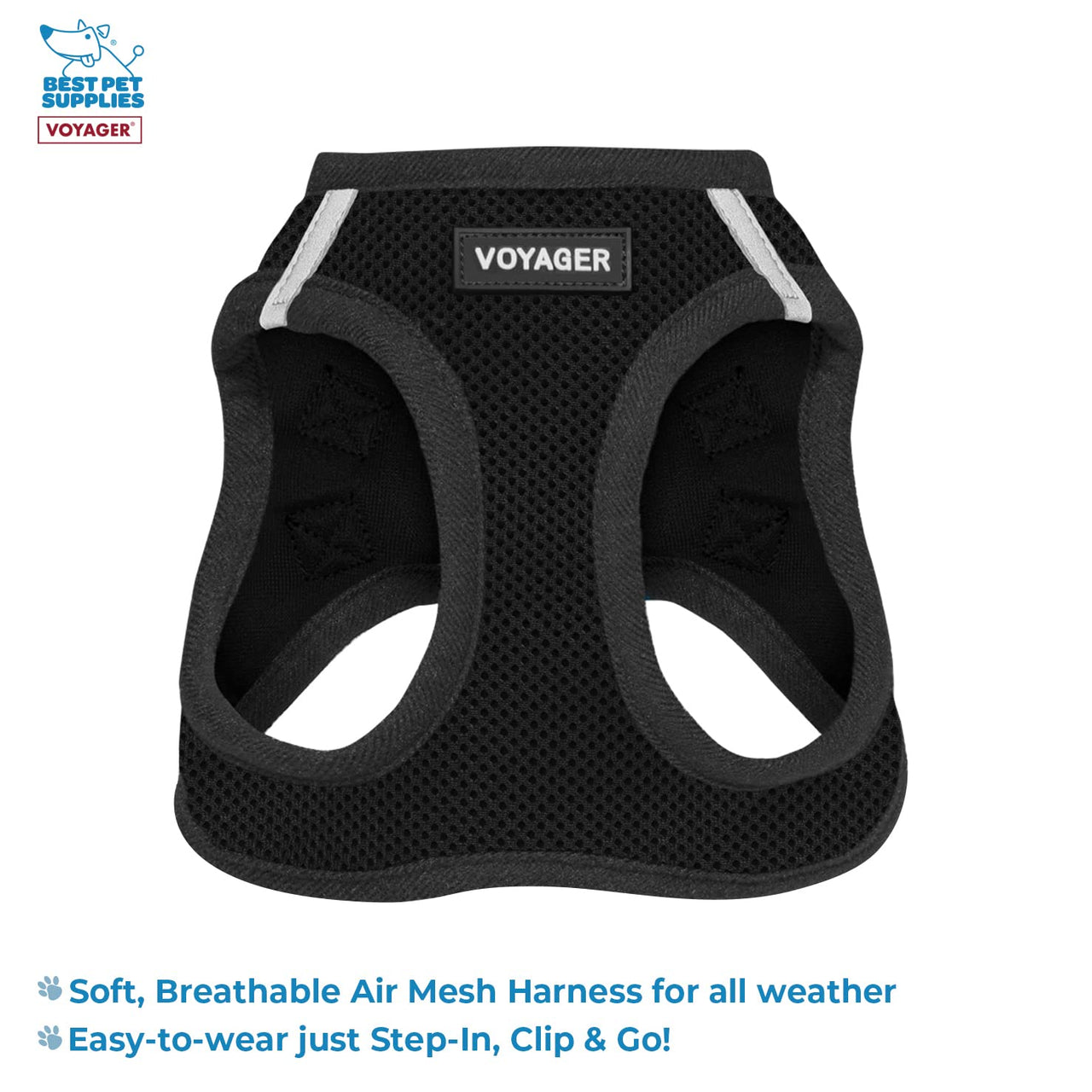 Voyager Step-in Air Dog Harness - All Weather Mesh Step in Vest Harness for Small and Medium Dogs by Best Pet Supplies - Black, L Harness Leash Bundle (Black/Black Trim) L (Chest: 18 - 20.5")