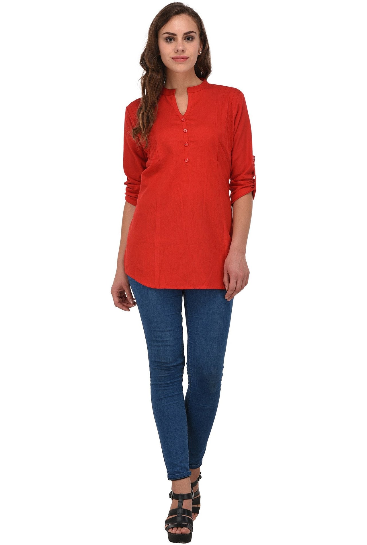 Pistaa's  Women's  Best Cotton Comfort Black Short Kurti with Fold up Sleeves