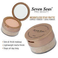 Seven Seas 2 In 1 Weightless Stay Matte Compact Powder | Pressed Powder + Loose Powder | SPF 15 | Non Oily Matte Look | Evens Out Complexion | Hides Imperfections | Blends Effortlessly (Buff Beige)