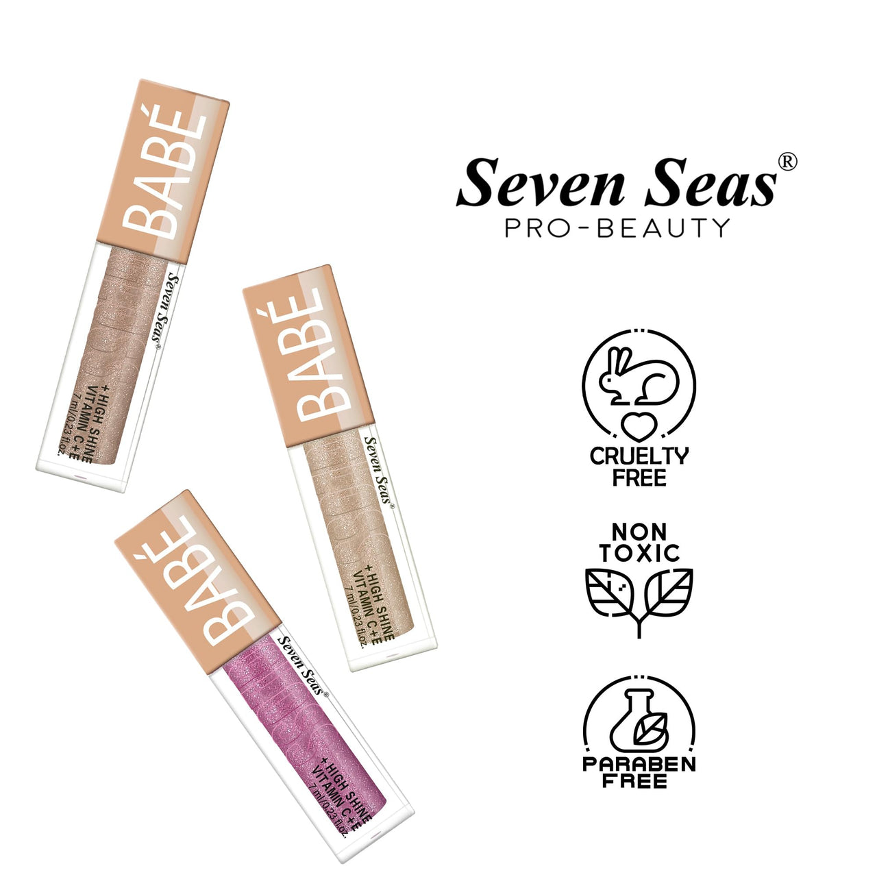 Seven Seas Babe Glittery Lip Gloss With High Shine Lip Color For Glossy Look |Lightweight Non Sticky Lip shiner For Moisturizing Lips (Hot Pink,7ML)