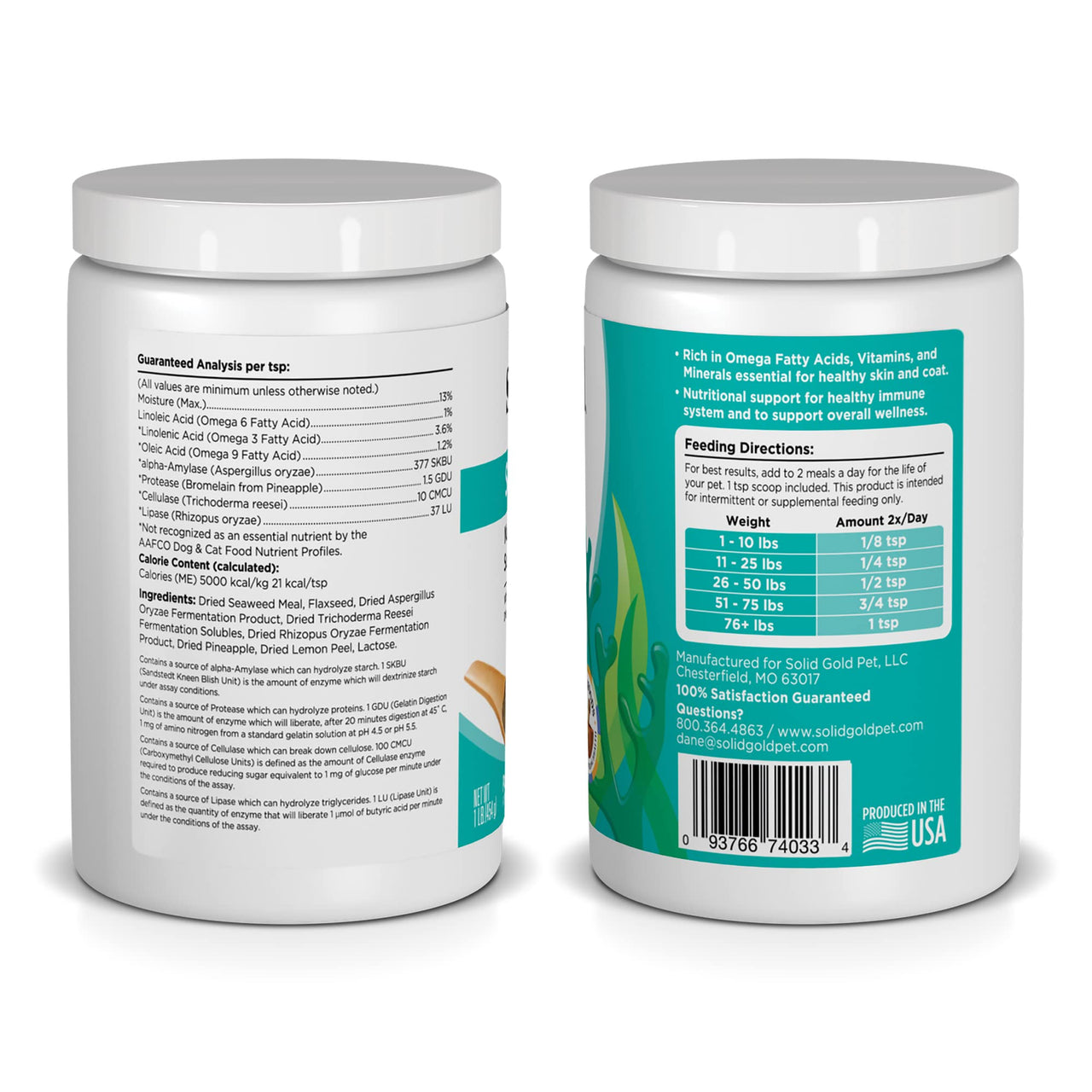 Solid Gold SeaMeal Multivitamin for Cats & Dogs - Kelp Powder Cat & Dog Supplement - Omega 3 & Digestive Enzymes for Skin & Coat, Gut + Immune Support - 1 LB