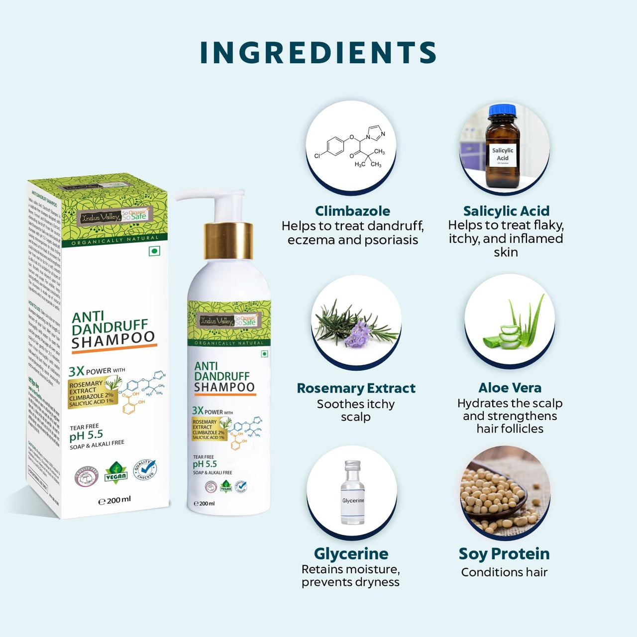 INDUS VALLEY Hair Fall Defense & Anti-Dandruff Shampoo Tear Free, Soap & Alkali Free PH 5.5, No Paraben & SLES/SLS - (200ml)