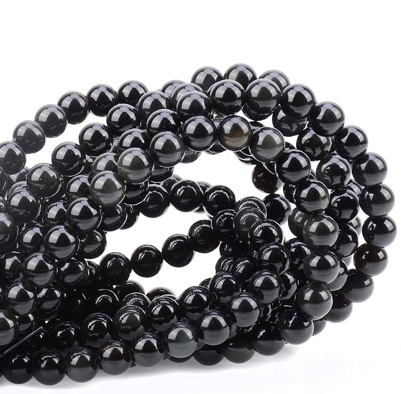 100Pcs Natural Crystal Beads Stone Gemstone Round Loose Energy Healing Beads with Free Crystal Stretch Cord for Jewelry Making (Black Obsidian, 8MM) Black Obsidian