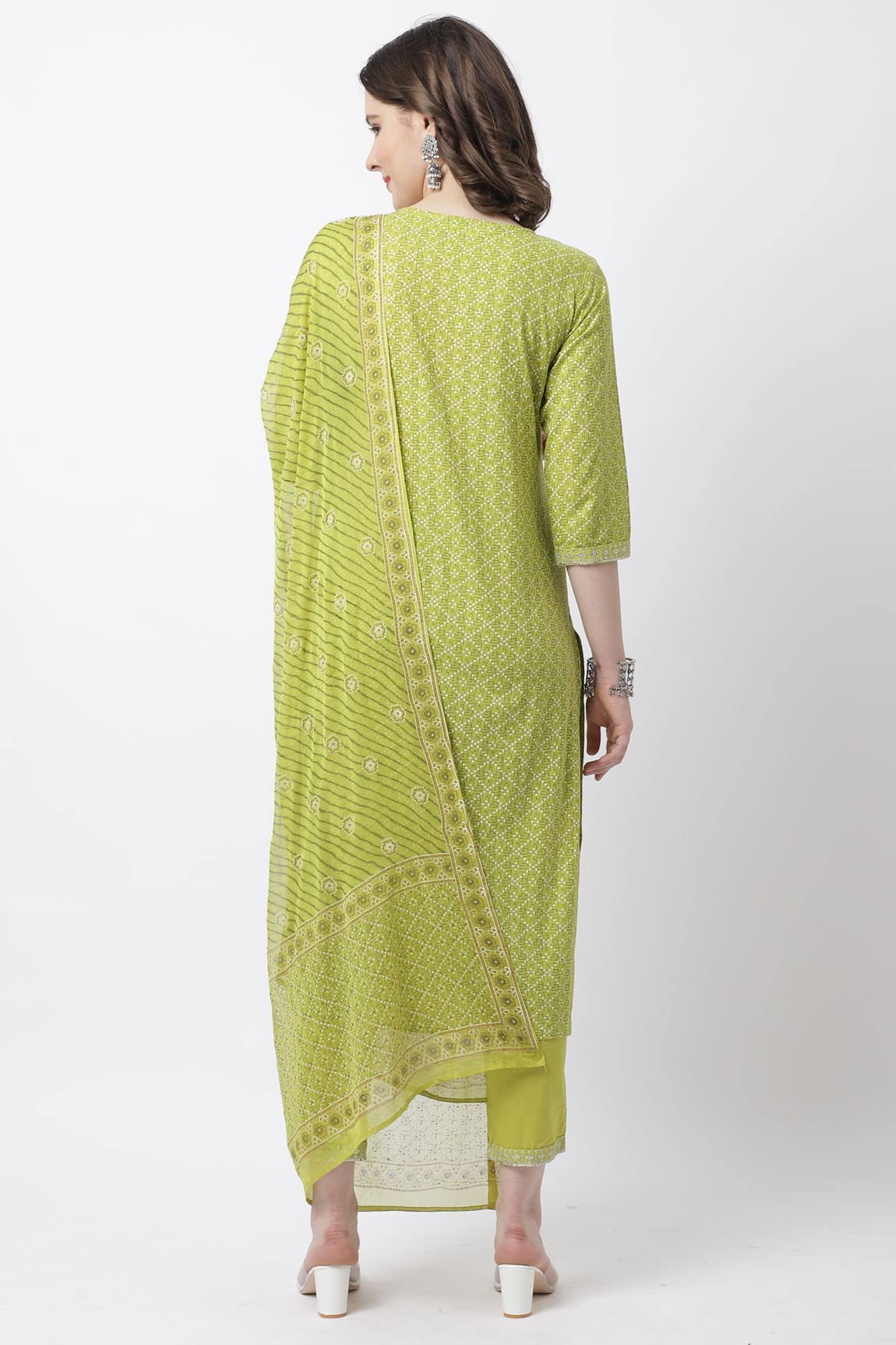 Rajnandini Women's  Pure Jaipur Printed Cotton Jaipuri Printed Kurta Set With Dupatta (JOPLVL281_Mehndi Green)