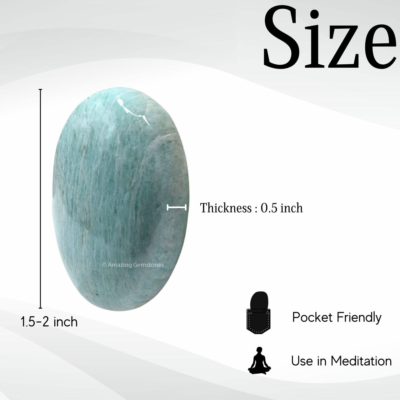 Amazonite Palm Stone - Pocket Massage Worry Stone for Natural Body Chakra Balancing, Reiki Healing and Crystal Grid Amazonite