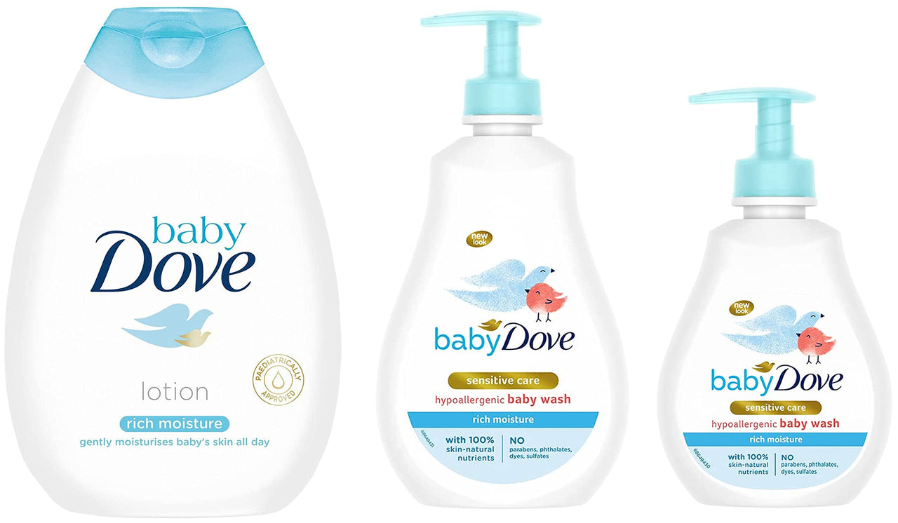 Baby Dove Rich Moisture Nourishing Baby Lotion 400 ml, With Moisturising Cream & Baby Rich Moisture Hair to Toe Baby Wash 400 ml & Baby Rich Moisture Hair to Toe Baby Wash 200 ml,