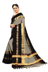 PAREVDEE Women's  Dobby Cotton Saree With Blouse Piece