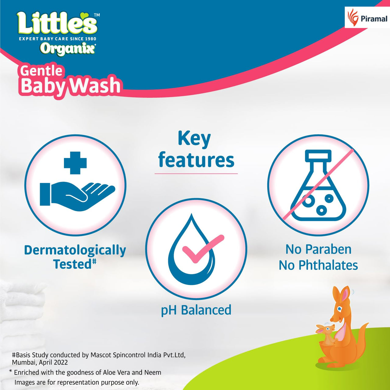 Little's Organix Gentle Baby Wash 400ml - Pump Pack | Dermatologically tested | With Organic Aloe Vera & Neem | pH balanced | All skin types