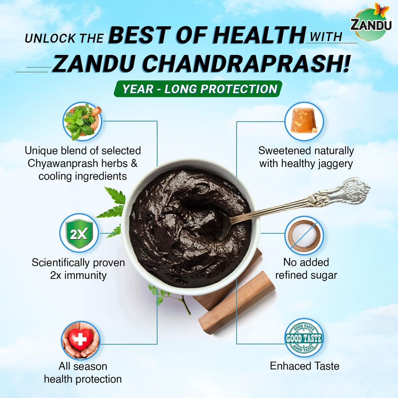 Zandu Chandraprash 900g | 2X Immunity Booster without Heat, All Season Protection Chyawanprash |Blend of 37 Ingredients | Made with Jaggery, No Added Refined Sugar