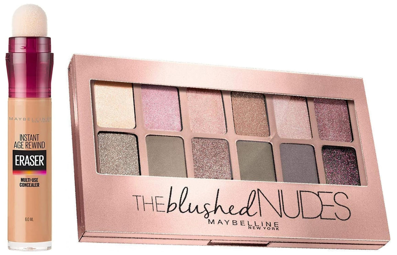 Maybelline New York Instant Age Rewind Radiant Acne Prone Concealer Cream, Medium, 6G And New York The Blushed Nudes Palette Eyeshadow, 9G, 1 Count