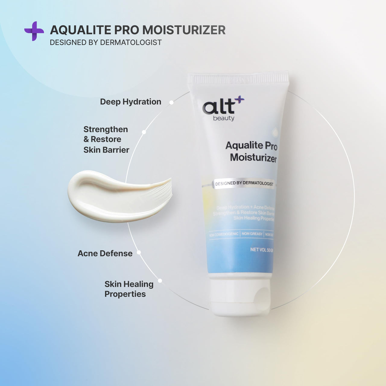 altBeauty Aqualite Pro Moisturiser -50gm | Pro Vitamin B5, Tea Leaf Extracts, Niacinamide | Deep Hydration, Strengthen & Restore Skin Barrier |Acne defense, healing Properties|Non-Greasy, Fragnense Free