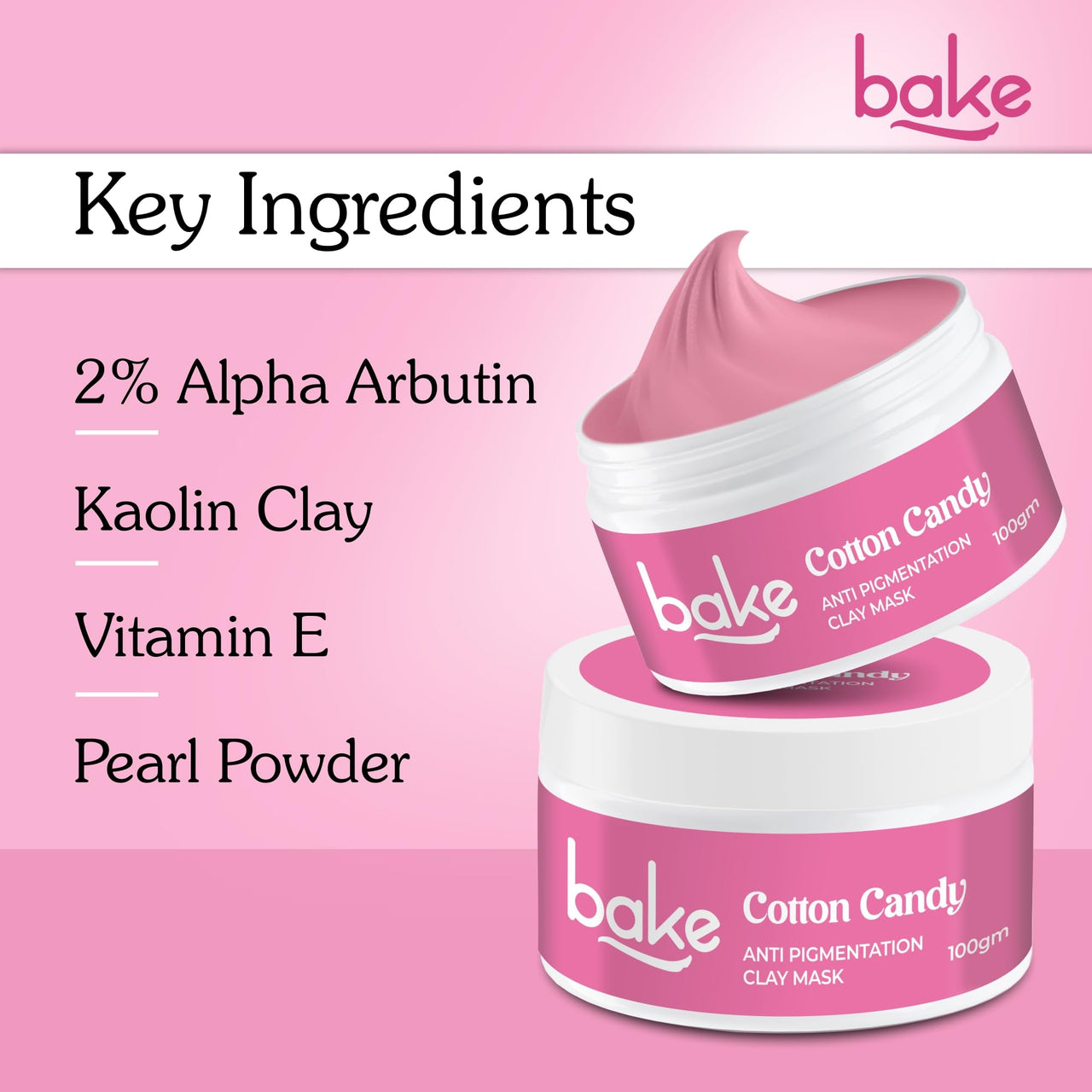 BAKE Anti Pigmentation Clay Mask with 2% Alpha Arbutin for Pigmentation, Dark Spots & Circles, Tan Removal | Anti Pigmentation Kaolin Clay Mask For Skin Brightening & Glowing | For Men & Women | 100g