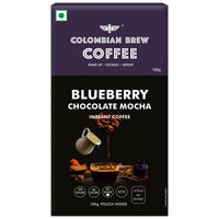 COLOMBIAN BREW COFFEE Blueberry Chocolate Mocha Instant Coffee Powder Box, No Sugar Vegan, 100 Grams