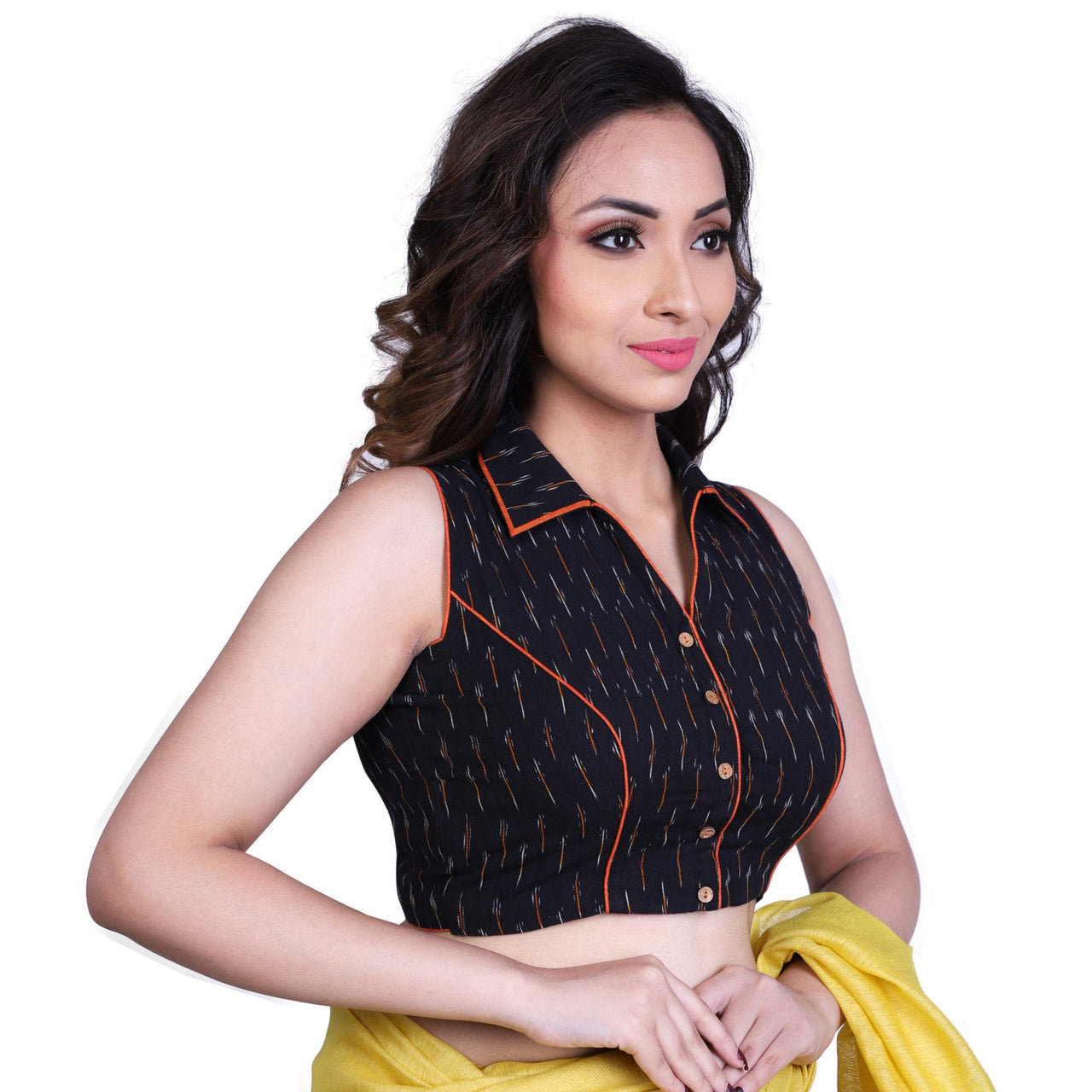 RENE Women's  Cotton Self Design Sleeveless Blouse