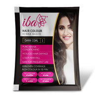 Iba Hair Colour for Women - Dark Coal, 70g | 100% Pure Henna Based Powder Sachet | Natural Hair Colour & Long Lasting with Conditioning Formula | Reduced Hair Fall & Hair Damage | Shine & Nourish Hair | Free from Ammonia and Other Harmful Chemicals | Herb