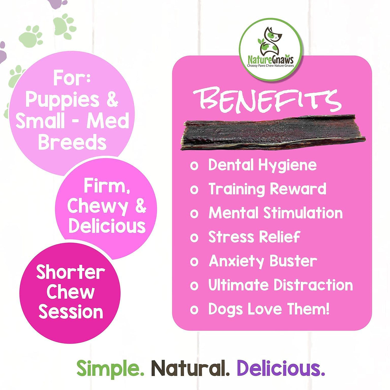 Nature Gnaws - Beef Jerky Chews for Small Dogs - Premium Natural Beef Gullet Sticks - Simple Single Ingredient Tasty Dog Chew Treats - Rawhide Free - 4-5 Inch 1 Count (Pack of 1)