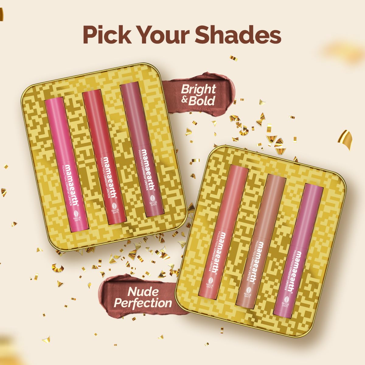 Mamaearth Moisture Matte Long Stay Lipstick Minis Gift Set - Bright and Bold | 8 Hour Moisture Lock | Up to 12-Hour Long Stay | Smudge Proof | Travel-Friendly| Gifting For Valentine's Day, Birthday, Anniversary & Special Occasions | Premium Gift Pack