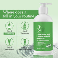 BAKE 2% Salicylic Acid & 3% Niacinamide Face Wash for Oily Acne Prone Skin | Treats Active Acne & Fades Acne Marks & Dark Spots | Daily Anti Acne Face Wash - 100ml