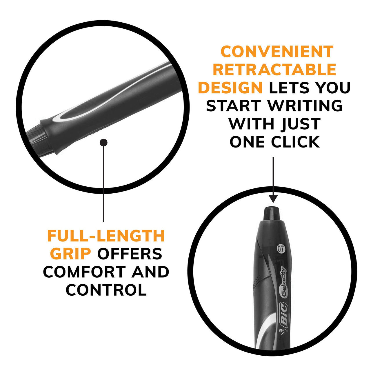 BIC Gelocity Quick Dry Black Gel Pens, Medium Point (0.7mm), 48-Count Pack, Retractable Gel Pens With Comfortable Full Grip 48 Count (Pack of 1)