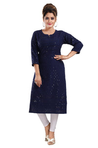 QUEEN SHIELD Women's  Knee Length Rayon Chikan-Kari KurtaKurti (QS_6631)