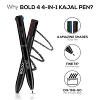 RENEE Bold 4-4-In-1 Kajal Pencil - Four Shades Black, Brown, Teal & Blue - Matte Finish, Rich Color Payoff, One-Stroke Application, Travel Friendly & Easy To Use