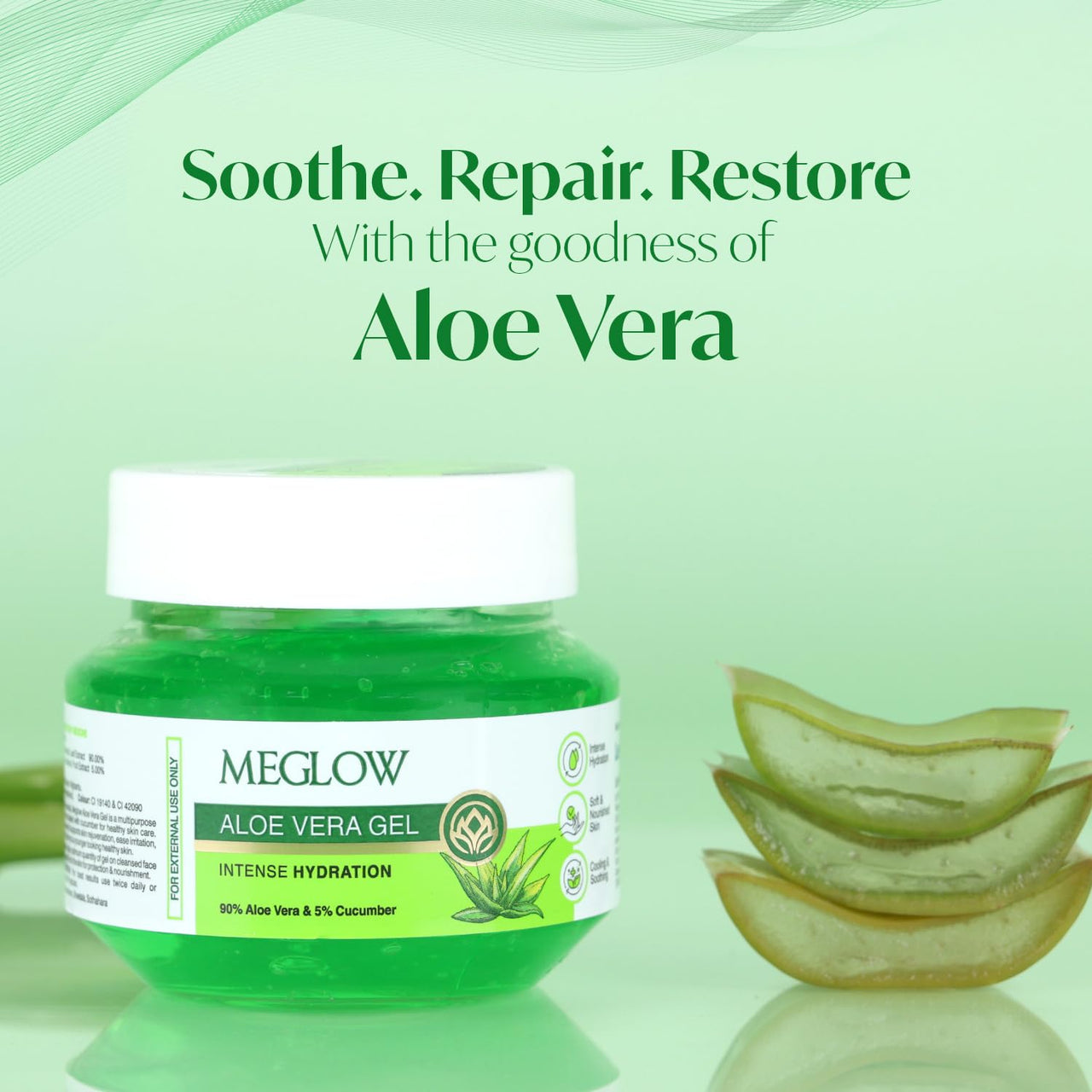 Meglow Aloevera Gel Jar 300g (100g*3) Combo Pack - Aloevera & Cucumber Ext. Hair & face Moisturizer for Dry Skin|| for Nourish & Healthy Skin