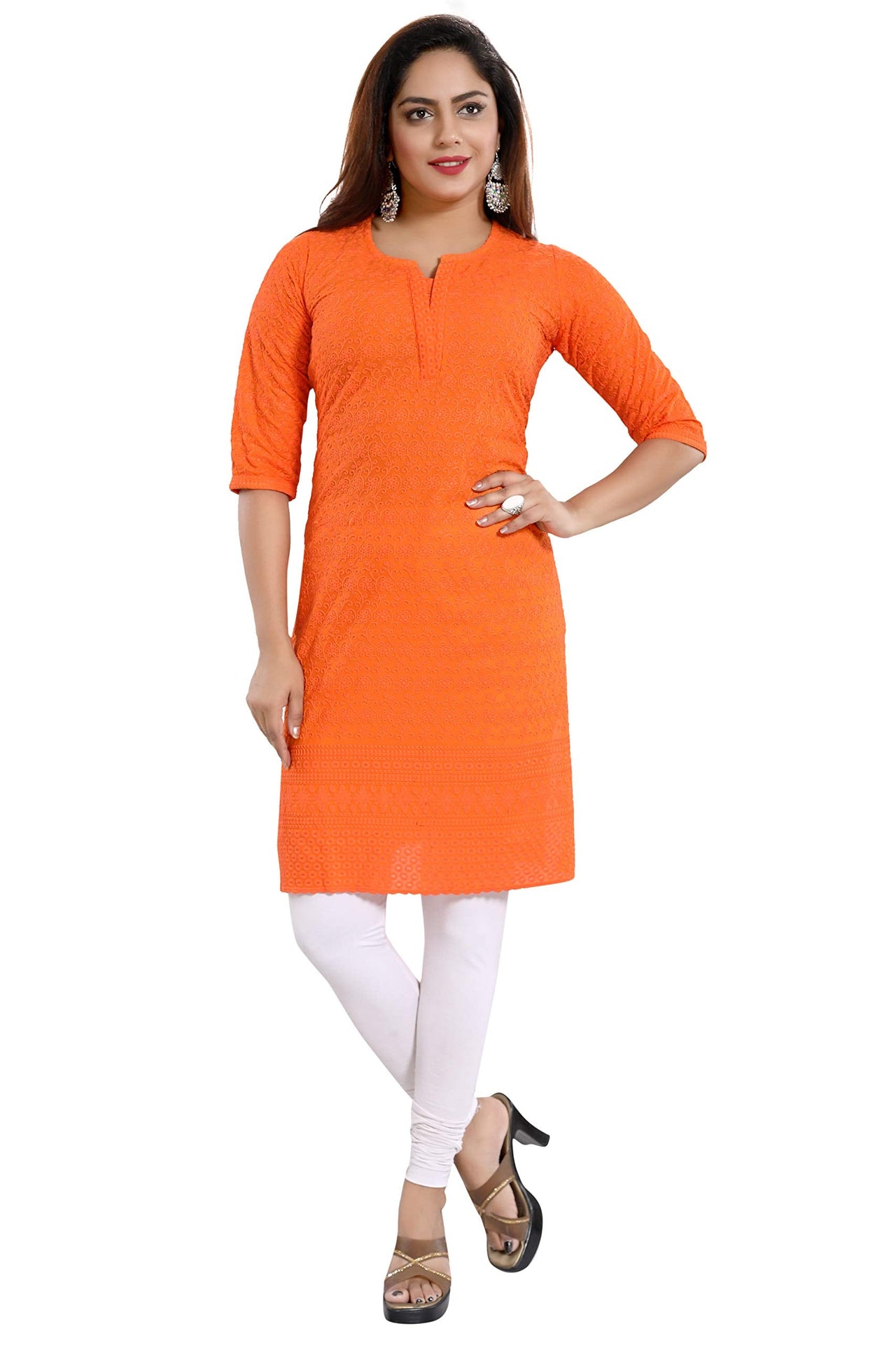 QUEEN SHIELD Women's  Formal & Casual Cotton Chikan-Kari Kurta (4444.)