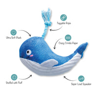 Fringe Studio Plush Dog Toy, Whale, Hello There, Pet Shop Collection (314283)