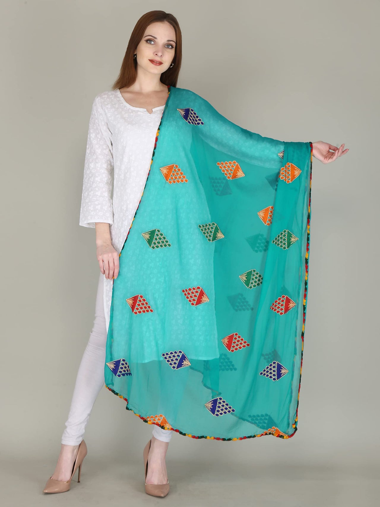 DIAMO Embroidered Chiffon Women's  Dupatta