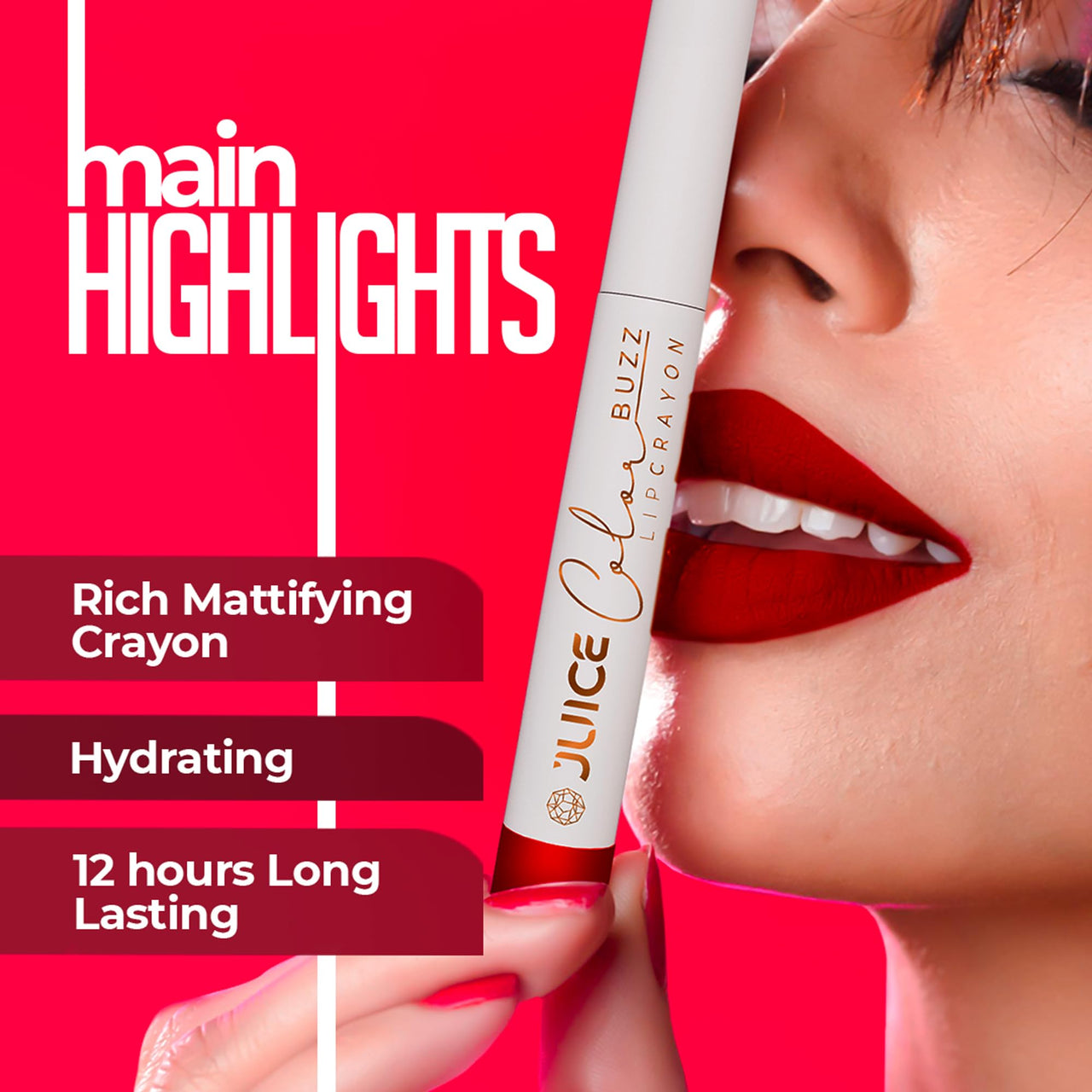 Juice Color Buzz Lip Crayon With Bio Retinol, SPF15 & Natural Moisturizing Factors (Strawberry Drip - M16)