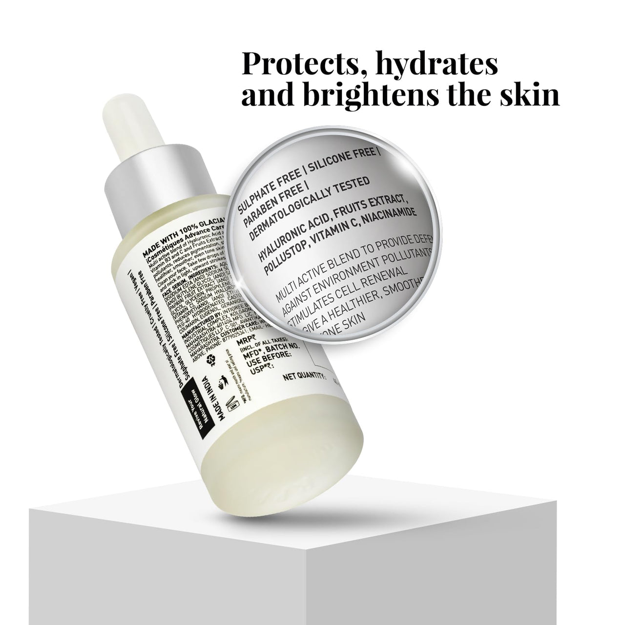 iCosmetiques Pollution Defense Face Serum |Vitamin C, Pollustop, Hyaluronic Acid |Deep Hydration, Glow and Skin Brightening |Infused with Himalayan Glacial Water |Unisex Advance Care Formula |40ml