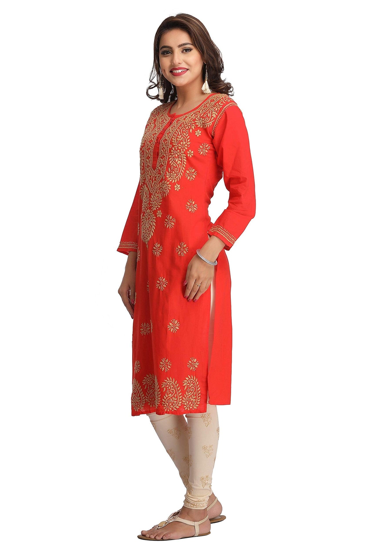 Ada Lucknowi Hand Embroidered Chikankari Straight Cotton Kurti Kurta for Women A188271
