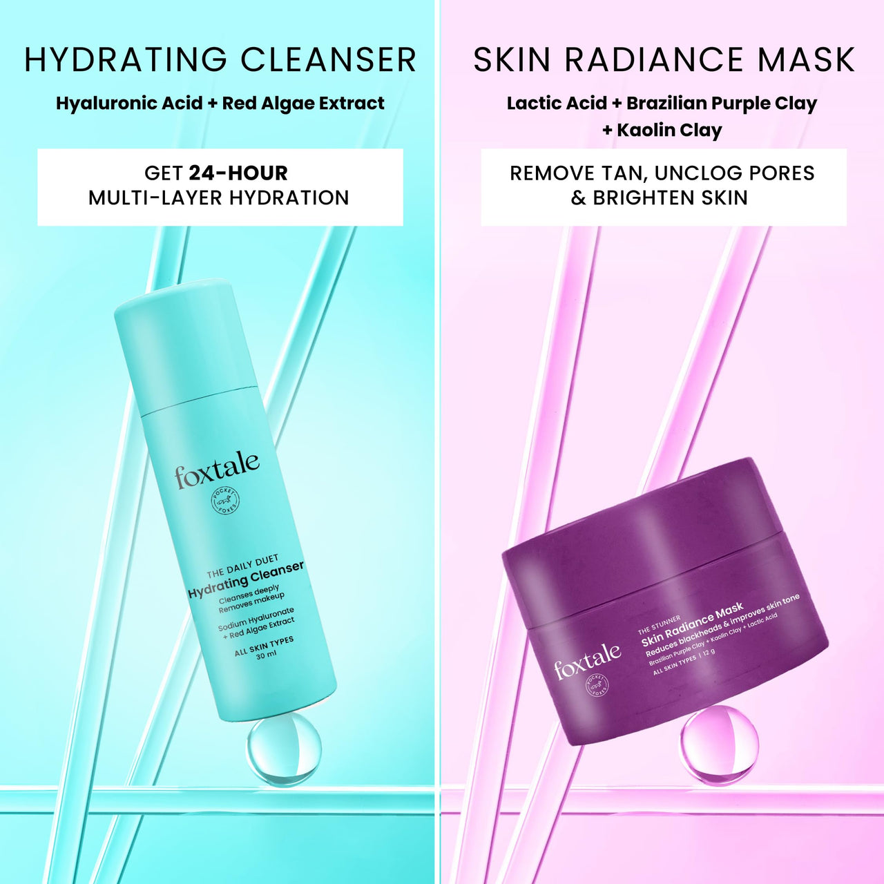 Foxtale Glow On Heartbeat Skincare Gift Set | Hydrating Cleanser, Tan-Removing Face Mask, Nourishing Lip Oil & Free Heart-Shaped Pouch | Travel-Friendly Self-Care Kit for Radiant, Glowing Skin