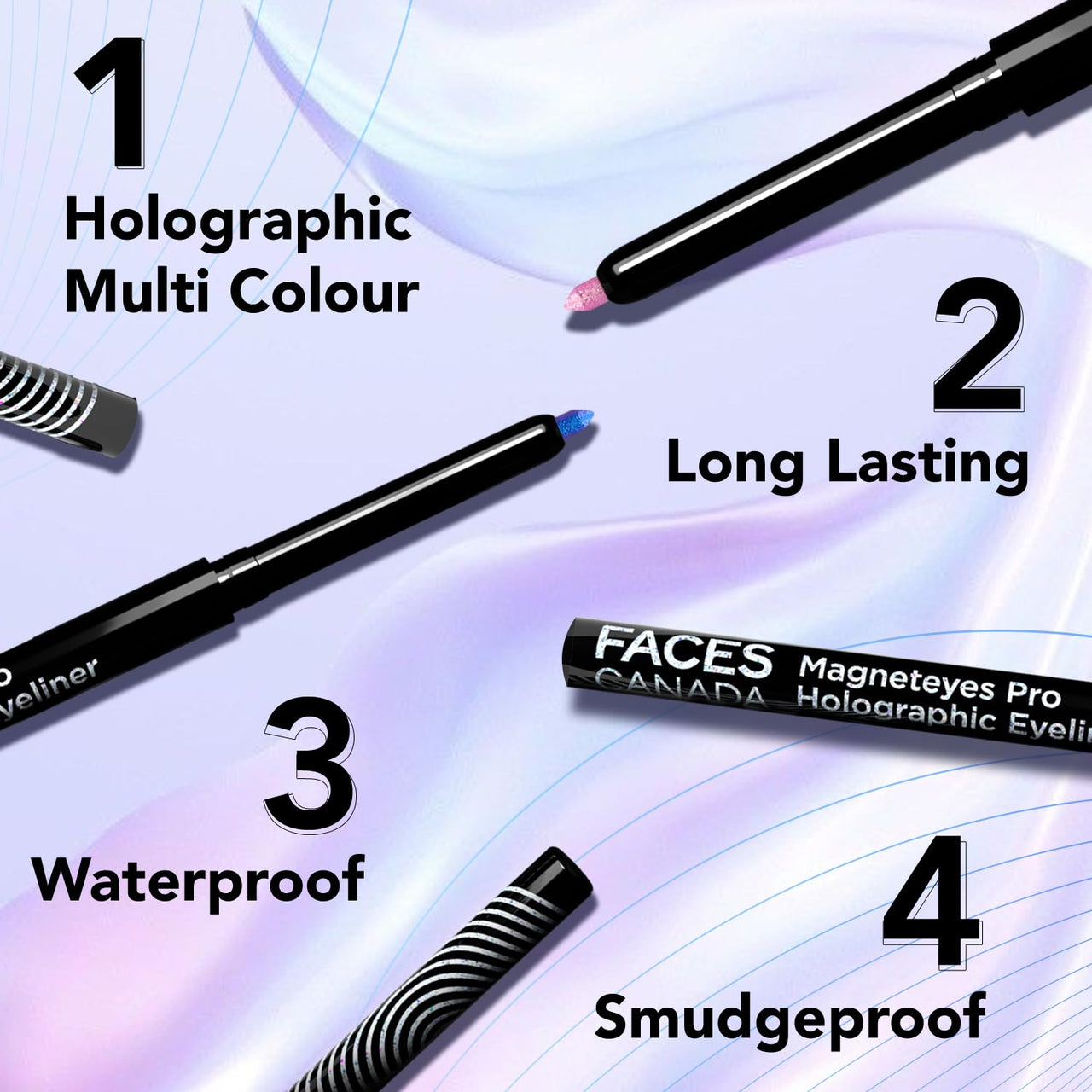 FACES CANADA Magneteyes Pro Holographic Eyeliner - Peacock Dance 02, 0.25g | Multichrome/Duochrome Eyeliner | Metallic & Shimmer Finish | Longlasting | Waterproof & Smudgeproof