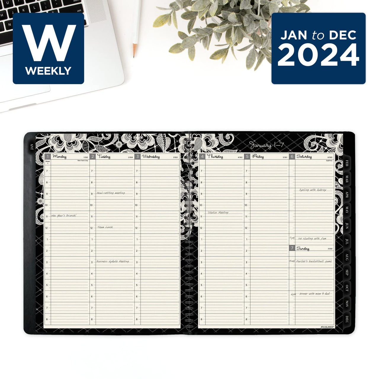 AT-A-GLANCE 2024 Weekly & Monthly Planner, Hourly Appointment Book, 8-1/2" x 11", Large, Lacey (541-905-24)
