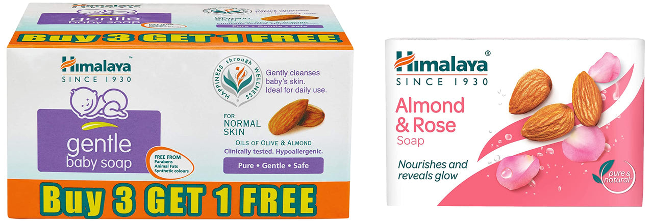 Himalaya Gentle Baby Soap (4N*75g) & Himalaya Herbals Almond & Rose Soap, 75gm