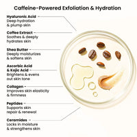 WildOak Iced Coffee Sugar Body Scrub | 300g | Kojic Acid, Hyaluronic Acid, Ceramides, Collagen & Peptides | De-Tan & Brightens Dark Areas | Smooths Strawberry Legs & Arms | Hydrates & Exfoliates