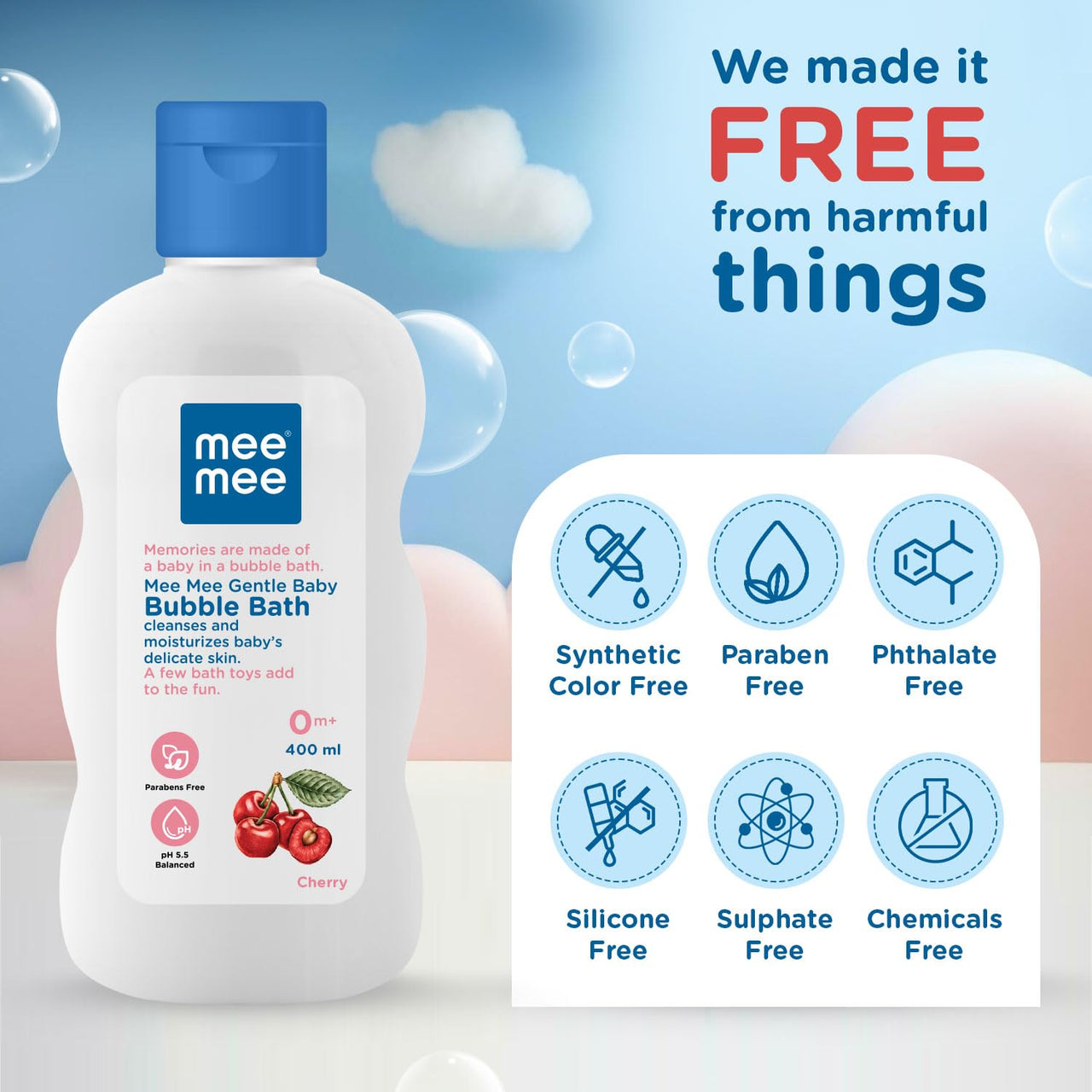 Mee Mee Baby Body Wash | Pk of 1(400ml Each) With Cherry & Fruit Extracts | Tear-Free Formula | Moisturizes and Soothes Skin | Natural Head to Toe Baby Mild Bubble Bath Dermatologically Tested